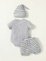 3Pcs Baby Boys Short Sleeve Cartton Panda Pansuit For Spring/Summer Casual Cute Sets+Hat.
