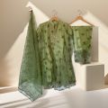 3 pcs Embroidery Reshmi Frock for Girls - Wadding And Party Frock & flapper. 