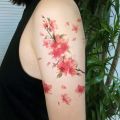 1Pc Cherry Blossom Temporary Tattoo Sticker, Long-lasting and Waterproof, Realistic Fake Tattoos for Man and Women, For Arm, Leg. 