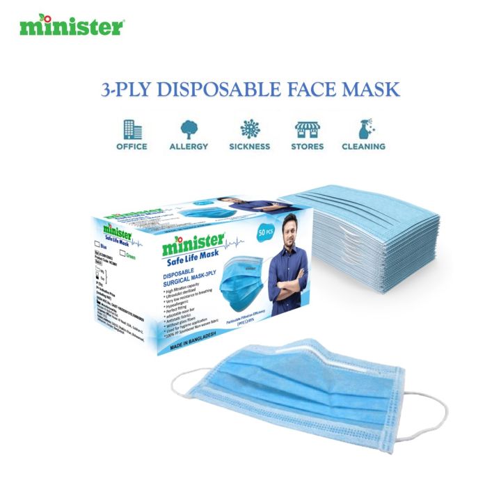 Minister Safe Life Surgical Mask - 50 Pcs (Medical-Grade Protection)