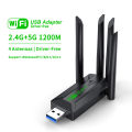 1200Mbps WiFi USB Adapter Dual Band 2.4G+5Ghz Wi-Fi Dongle 4 Antenna 802.11AC USB3.0 High-Speed Wireless Card Receiver PC/Laptop. 