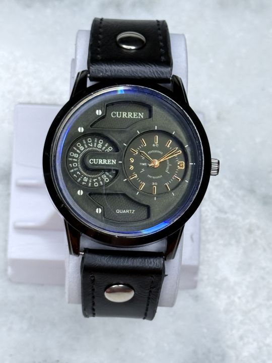 New Leather Analog Sports Watch for Men -  with a round shape and a pu leather strap with men's standard size