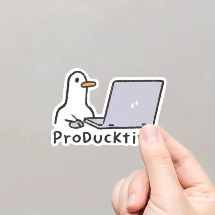 ProDucktive Themed Duck Laptop Stickers, Cute Duck & Notebook Design Glossy Vinyl Decals, Easy to Apply & Residue-Free Removable