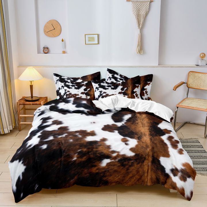 3Pcs%20Brown%20And%20Black%20Cow%20Pattern%20Yak%20Leather%20Printed%20Duvet%20Cover%20Included%201*Duvet%20Cover%20&2%20Pillowcase(%20Comforter%20Not%20Included)%20-%20Image%203
