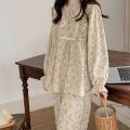 Women Plus Size Pajamas Garden Style Student Homewear Two-Piece Korean Version of the Bow Can Be Worn Outside Long-Sleeved women. 