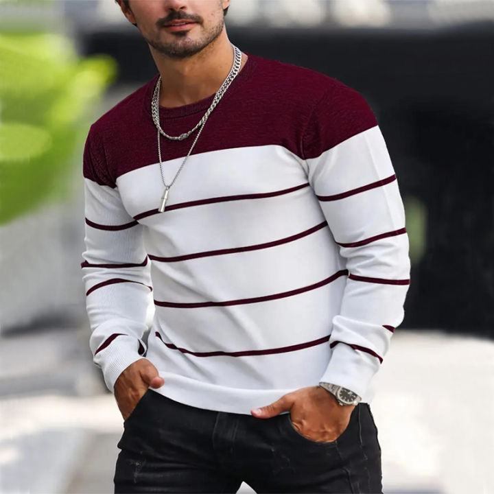 2024%20New%20O-neck%20Cotton%20Pullover%20Men's%20Sweater%20Striped%20Casual%20Autumn%20and%20Winter%20High%20Quality%20Knitted%20Sweaters%20for%20Men%20-%20Image%202