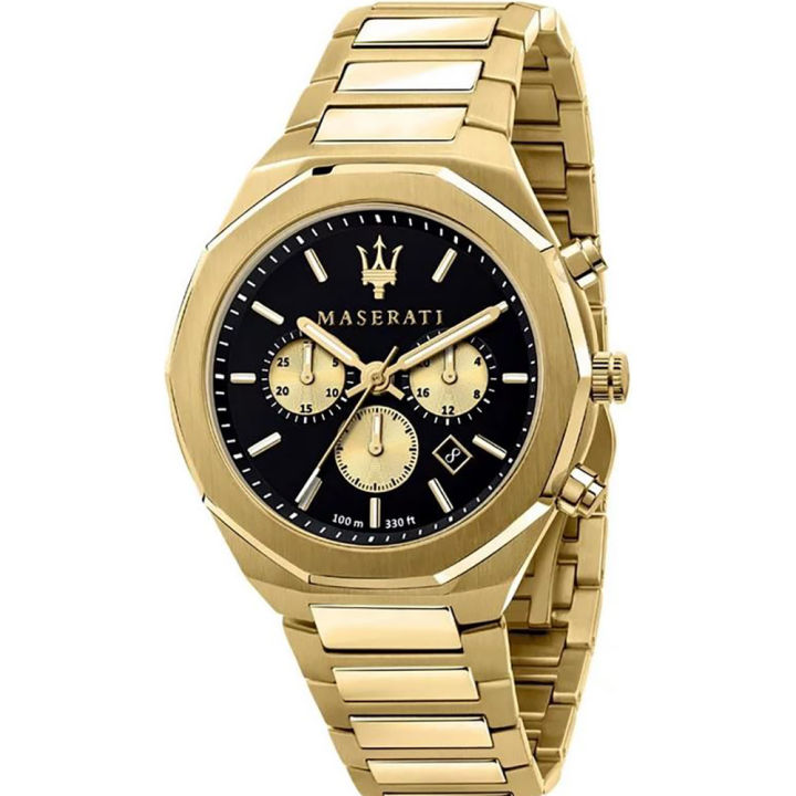 Maserati stile chronograph gold stainless steel watch_R8873642001