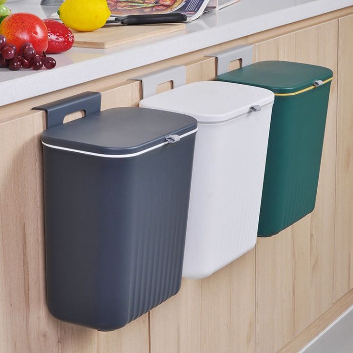 Wall Hanging Dustbin Classical trash bin With Lid Wall Mounted Hanging Trash Bin Litter Holder Cabinet Door Kitchen Bathroom Decorative Trash Can Bin Eco-Friendly Home Decor Garbage Bin Counter Bins Dustbin for office