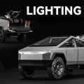 1:24 Tesla Cybertruck Pickup Trailer Alloy Car Model Diecasts Metal Toy Off-road Vehicles Truck Model Sound and Light Kids Gifts. 