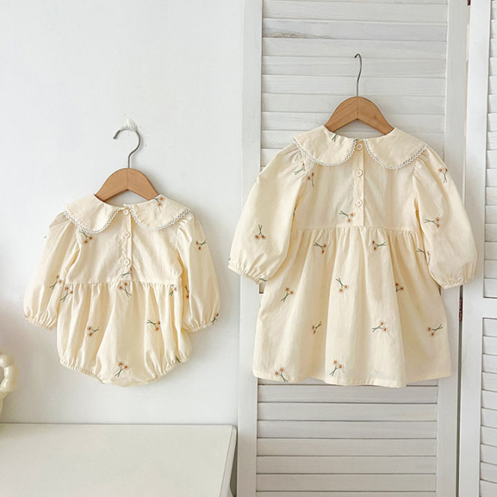 Sisters%20Clothes%20Infant%20Baby%20Girls%20Lace%20Collar%20Dress%20Rompers%20Kids%20Girls%20Embroider%20Flower%20Princess%20Dress%20Family%20Clothes%20Rompers%20-%20Image%203