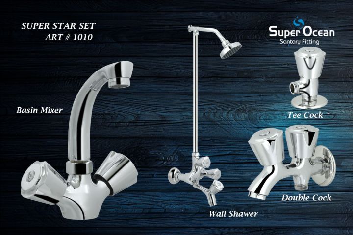 Bathroom Set Shower Set Wall Mounted Complete Bathroom Fitting 100% Brass Chrome Super Ocean Sanitary fittings Super Star Set