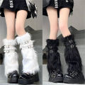 Furry Leg Warmers Women Sweet Lolita Leather-Buckle Plush Leg Covers Y2k Hottie Subculture JK Long Socks Punk Gothic Foot Covers.