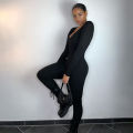 Women's Round Neck Long Sleeve Jumpsuit One-piece Tight Dress Sports Fitness Sweatpants Slimming Hip Lifting. 