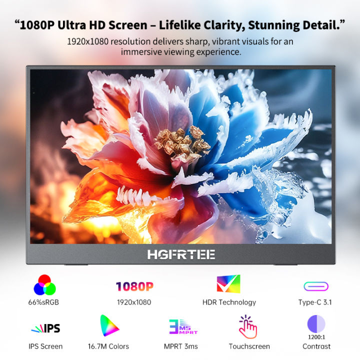 HGFRTEE%2015.6%20Inch%20Portable%20Monitor%20Touch/no%20Touch%20optional%20FHD%20External%20Second%20Screen%20Laptop%20Gaming%20For%20Mac%20PS4/5%20Xbox%20-%20Image%203