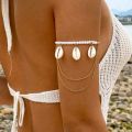 1pc Beach Shell Multilayer Alloy Chain Necklace With Mixed Pearl, Shell, Eye & Starfish Pendants.