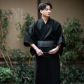 Japanese Traditional Samurai Kimono For Men Yukata Bathing Robe Hekoobi Loose Style Sauna Wear Homewear Belt Long Gown Cotton.