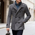 Men's Double-breasted Woolen Overcoat Fashion Solid Color Mid-length Jacket Luxury Light Business Stand Collar Trench Coat M-3XL. 