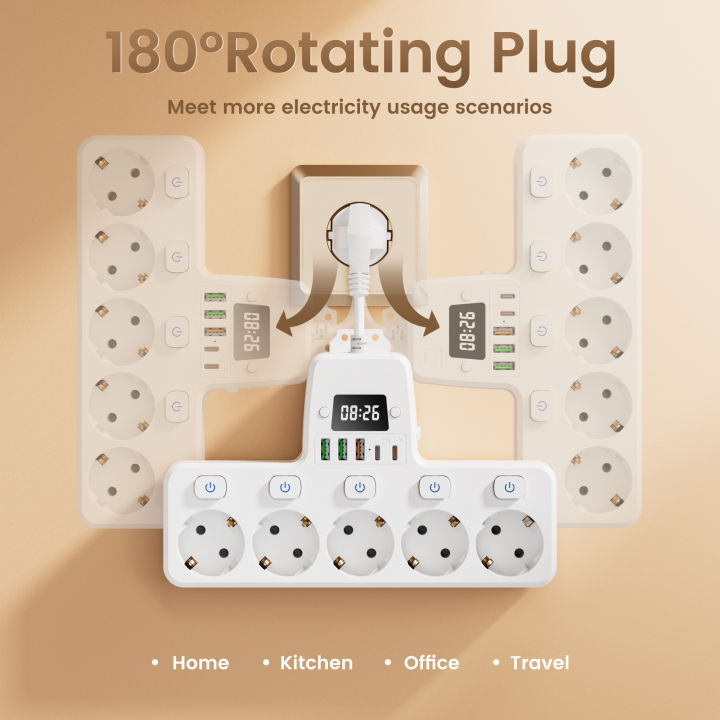 11 in 1 EU power board, wall mounted socket with clock, multi socket ...