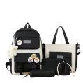 Autumn New Canvas Backpack Women's Korean Version Large Capacity Five-Piece Set Middle School Student Backpack College Student S.