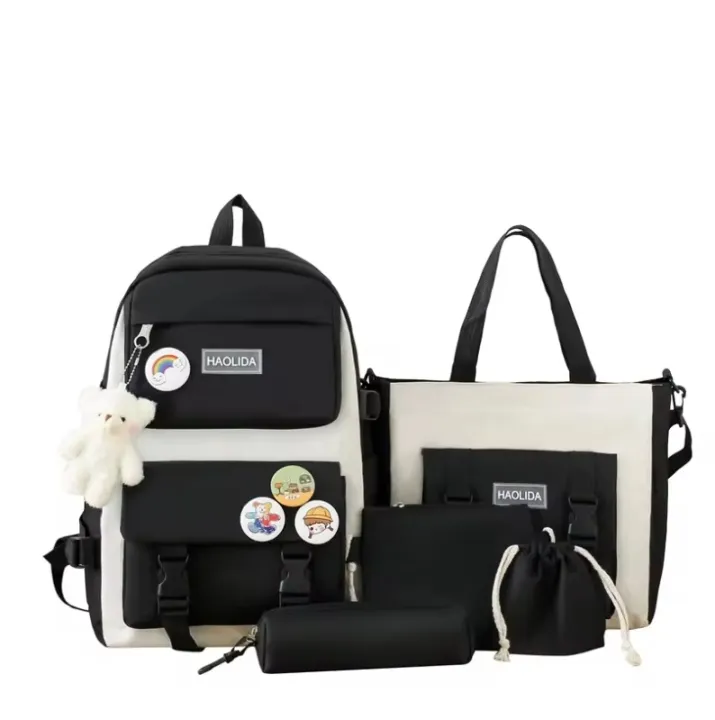 Autumn%20New%20Canvas%20Backpack%20Women's%20Korean%20Version%20Large%20Capacity%20Five-Piece%20Set%20Middle%20School%20Student%20Backpack%20College%20Student%20S%20-%20Image%207