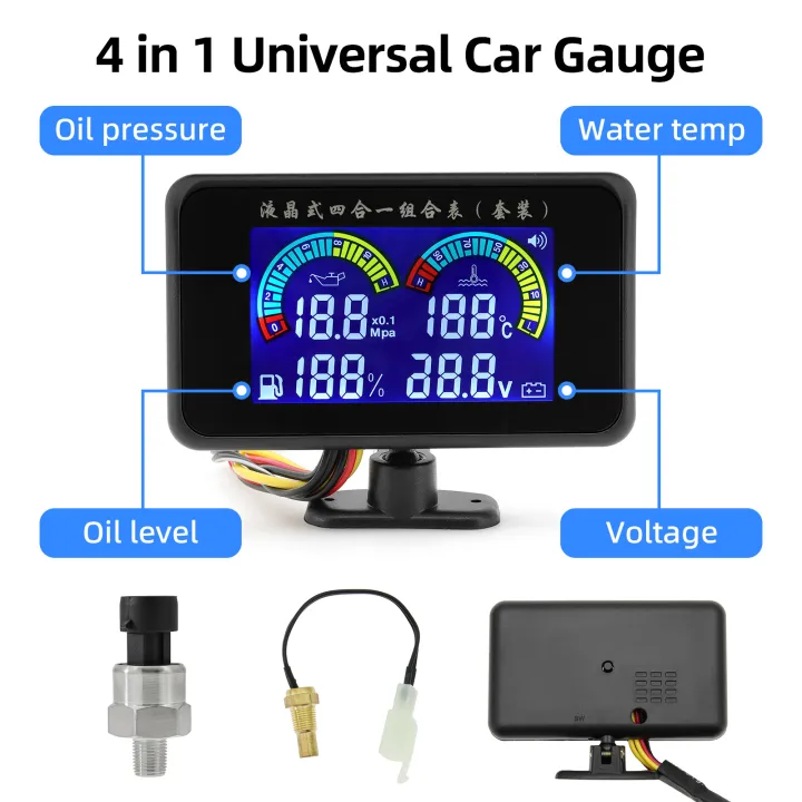 Universal 4 in 1 Car Truck Boat Water Temperature Voltmeter Fuel Level ...