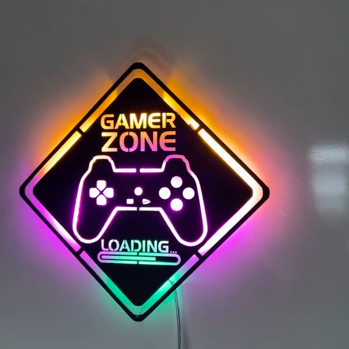 ZF Gamer Zone Led Lights Wall Art, Game Room Wood 7mm Thickness