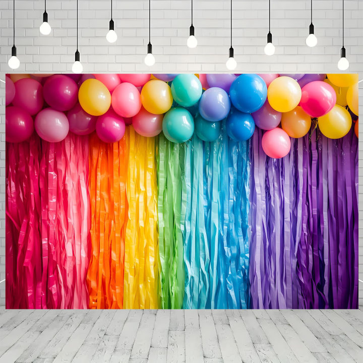 1 Rainbow balloon party background banner, suitable for both indoor and outdoor use, ideal for gardens, courtyards and parties