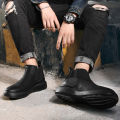 Winter Leather Men Ankle Boots with Fur High Quanlity Man Chelsea Boots Outdoor Casual Shoes No-slip High Top Male Work Shoes.