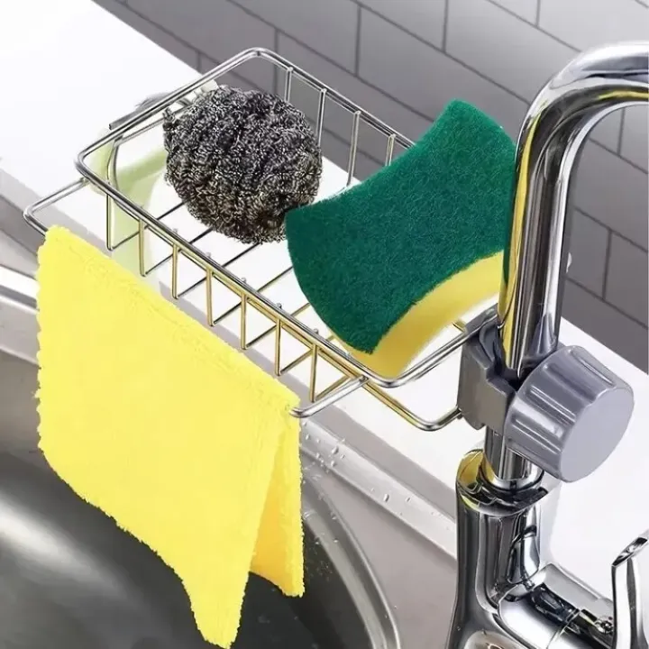 Sponge%20Holder%20with%20towel%20hanger,%20Stainless%20Steel%20Faucet%20Storage%20Rack,%20Adhesive%20Sink%20Caddy%20Organizer%20for%20Brush,%20Towel.%20Shower%20Soap%20Dish%20for%20Bathroom,%20Kitchen%20Hanging%20Storage%20Accessories%20Black%20-%20Image%202