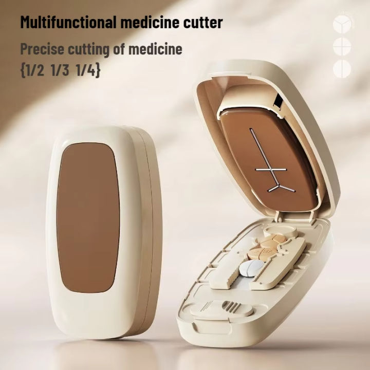 Multifunctional Pill Splitter with Storage Compartment 2/3/4 Parts Dustproof Pill Divider Storage Box Divide Organizer Crusher