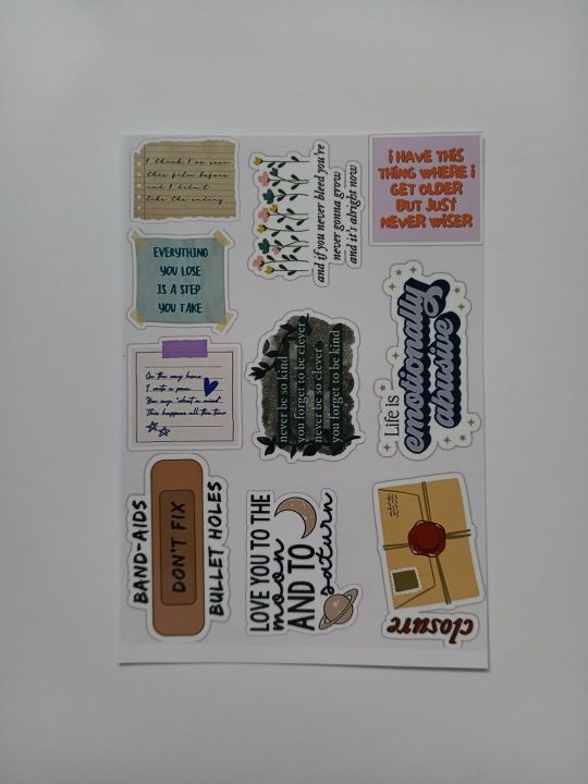 Taylor Swift Lyrical Mini UNCUT sticker sheet - A6 size - 15 x 10 cm