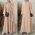 ZANZEA Modest Layered Plisse Patchwork Muslim Maxi Dress, Women's Lantern Sleeve Elegant Abaya, Islamic Hijab Pleated Robe Femme. 