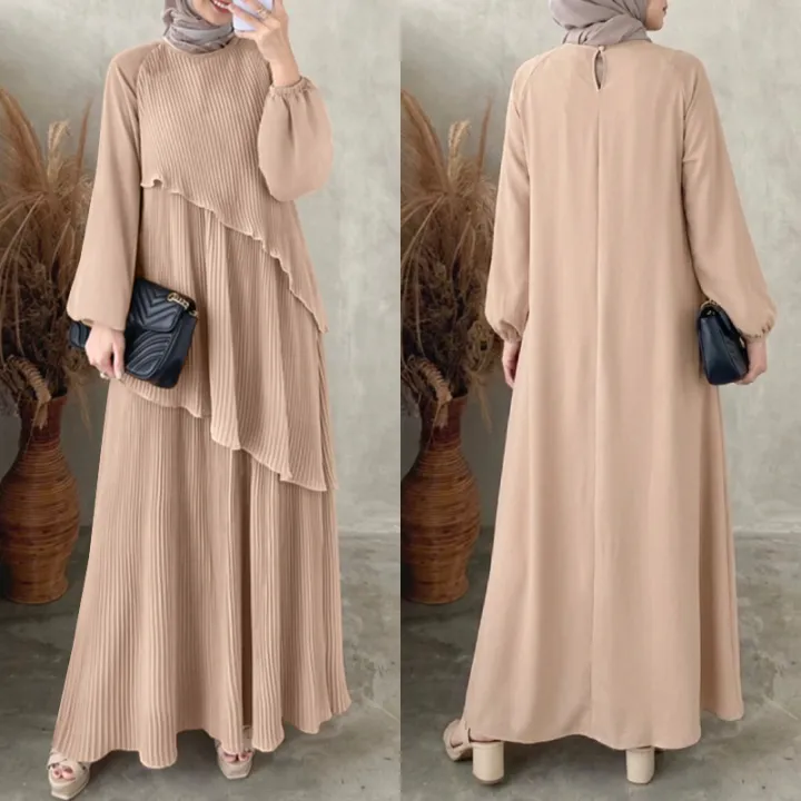 ZANZEA%20Modest%20Layered%20Plisse%20Patchwork%20Muslim%20Maxi%20Dress,%20Women's%20Lantern%20Sleeve%20Elegant%20Abaya,%20Islamic%20Hijab%20Pleated%20Robe%20Femme%20-%20Image%204
