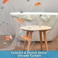 High-Quality PEVA Goldfish Shower Curtain - Transparent Bathroom Decor with Orange Fish and Stone Design, Includes 12 Hooks. 