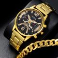 1Pcs Men's Casual Business Trend Roman Day Digital Steel Band Quartz Watch 1PC Luxury Alloy Bracelet Birthday Christmas Gift Set. 