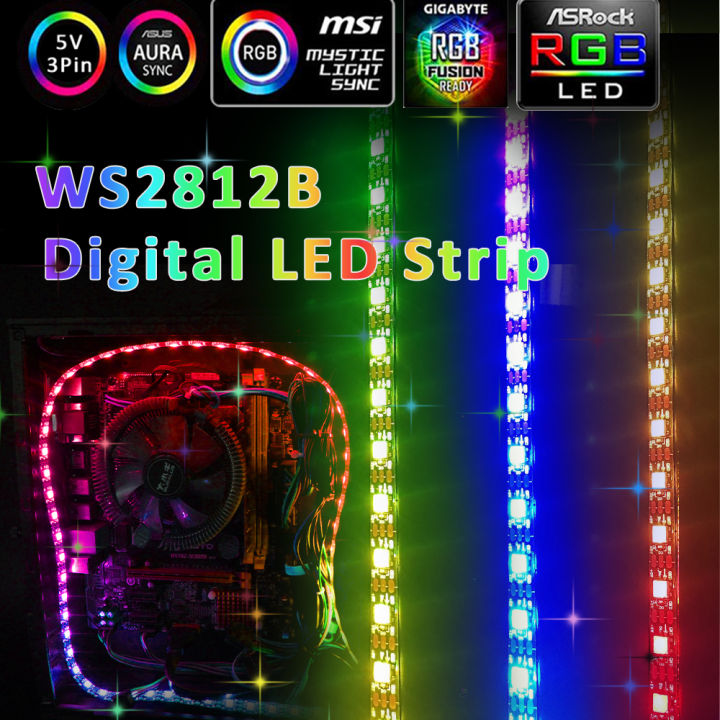 WS2812B Addressable RGB LED Strip 5V 3Pin Header PC 5050 ARGB Flexible Ribbon for Asus Aura Sync Color Gamer Desktop Lighting