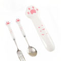 Cute Cat Paw Cutlery Set Portable Flatware Stainless Steel Travel Fork Spoon with Storage Box Lunch Bento Accessories.
