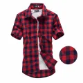 Red And Black Plaid Shirt Men Shirts 2024 New Summer Fashion Chemise Homme Mens Checkered Shirts Short Sleeve Shirt Men Blouse. 