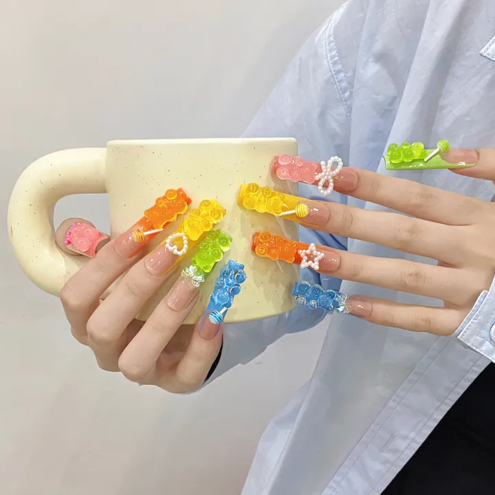 Handmade%20Press%20on%20Nails%20Cute%20Candy%20Bear%20Bow%20Love%20Decor%20False%20Nails%20for%20Women%20Wearable%20Full%20Cover%20European%20Extra%20Long%20Fake%20Nails%20-%20Image%202