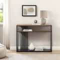 HS Fabrication: Modern Minimalist Slatted-Metal Entry Table , Wood and Metal Console Table, 36x12x30, Natural/Black,. 