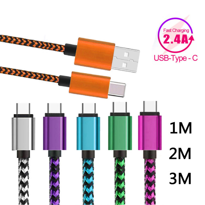 【Trusted】 USB Type C Cable Date Sync Charger 2.4A Charger Nylon Braided Wire For Huawei Android USB C 1M 2M 3M
