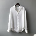 Spring Fashion Button Up Satin Silk Shirt Vintage Blouse Women White Tops Lady Long Sleeves Female Loose Street Shirts 11355.