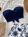 Women's Summer Vacation Coconut Tree and Sun God Cashew Print 2-Piece Set, Suitable for Vacation, Summer, and Fashionable Spring.