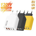 120W USB Charger Quick Charge 3.0 Type C PD Fast Charging Wall Mobile Phone Adapter for iPhone 15 Samsung Xiaomi EU/US/UK Plug.