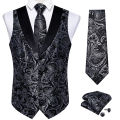 Men's Paisley Suit Vest with Macthing Golden Paisley Neck Tie Handkerchief Cufflinks Wedding Prom Tuxedo Waistcoat.