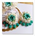 Handmade Artificial flower earrings with teeka set, customized jewellery. 