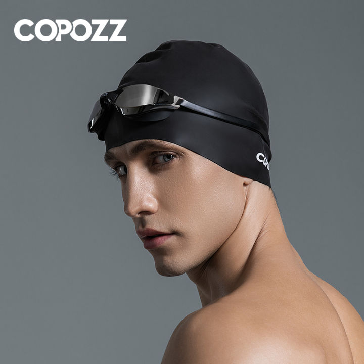 Copozz Men Elastic Swimming Hat Large Size Swimming Wear Professional Adults Waterproof Swimming Hat Silicone Swimming Caps