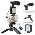 Indoor Remote Control Vlogging Video Making Plastic Professional Desktop Phone Kits Set with Microphone LED Fill Light Mini Tripod. 