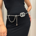 Designer Rhinestone Gold Circle Waist Chain Belt Female High-end Luxury Brands Punk Gothic Y2K Belts For Women Silver Waistband. 