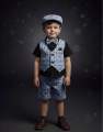 Premium 5-Piece Party Suit for Baby Boys (6 Months - 7 Years) – Sky Blue Check Waistcoat, Shorts & Cap Set with White/Black Shirt Options – Smart Casual Wedding & Birthday Outfit. 